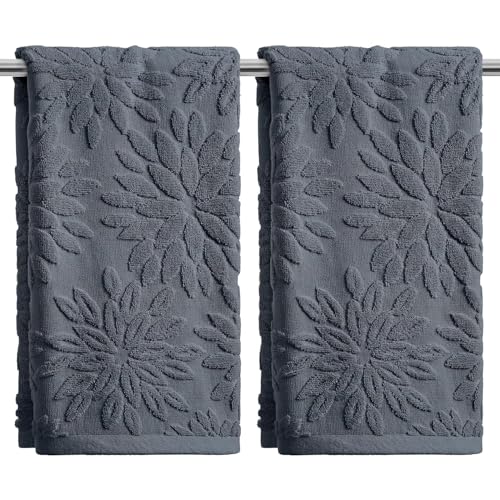 Artoid Mode 2 Pcs Grey 3D Dahlia Floral Jacquard Hand Towels for Bathroom, 100% Cotton Soft Absorbent Bathroom Decor Towels, 13.7 x 29.5 Inch - color: Grey, size: 13.7" x 29.5", 2PCS