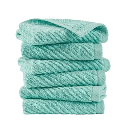 Madison Park 100% Zero Twist Cotton 6 PC Bathroom Washcloth Set, Turquoise | 13" x 13" Bath Face Towels, 500 GSM Diagonal Ribbed Wash Cloths, Soft, Quick Dry, Highly Absorbent, Durable, Modern, OEKO TEX - color: Turquoise, size: 6 Piece Washcloth Towel Se