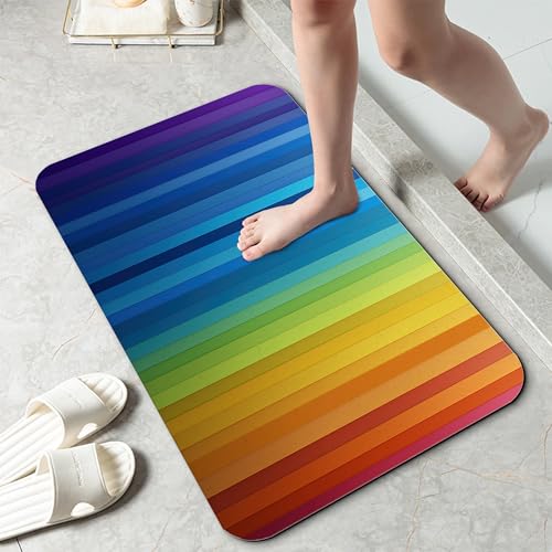 Bathroom Rug 29.5"x17", Abstract Rainbow Lines Bath Mat with Non-Slip Rubber Backing, Quick-Drying Absorbent Thin Floor Mat for Bathroom, Shower, Sink, or Kitchen - color: Abstract Rainbow Lines
