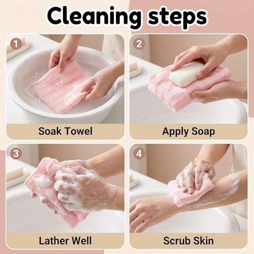 Exfoliating Towel 3 Pack, Pink Blue Black, 40 Inch Exfoliating Washcloth | For Daily Body Exfoliation, Long Shower Scrubber Cloth For Back And Body Care Checkered