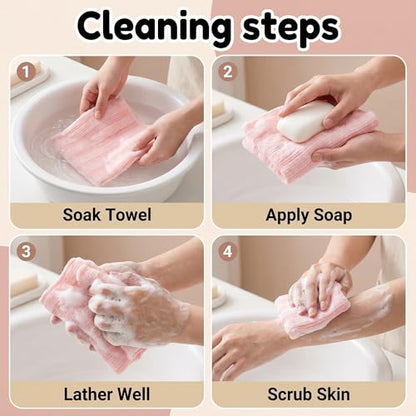 Exfoliating Towel 3 Pack, Pink Blue Black, 40 Inch Exfoliating Washcloth | For Daily Body Exfoliation, Long Shower Scrubber Cloth For Back And Body Care Checkered