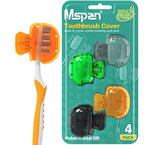 Mspan Electric Toothbrush Cover Cap: Brush Head Protector Cute Plastic Clip Pod - Toothbrush Travel Case for Traveling & Home - 4 Packs - color: Orange, Green, Grey, Black
