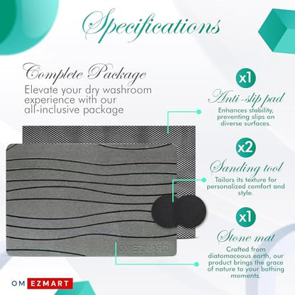 Stone Bath Mat for Bathroom – Diatomaceous Earth Quick Dry Bath Mat, Non Slip, Mold Resistant Stone Shower Mat (24×16" Grey) - color: Grey