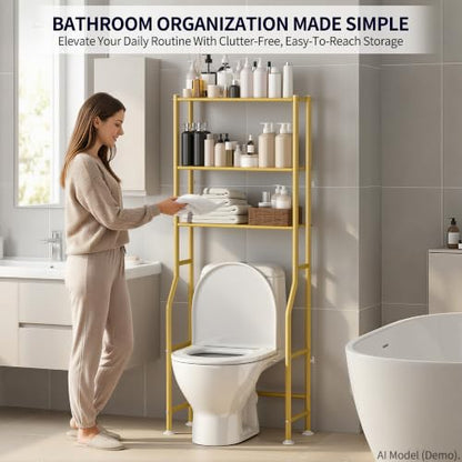 3-Tier Over The Toilet Storage, Freestanding Metal Bathroom Shelves, Space Saver Above The Over Toilet Storage Shelf for Bathroom (Gold) - color: Gold