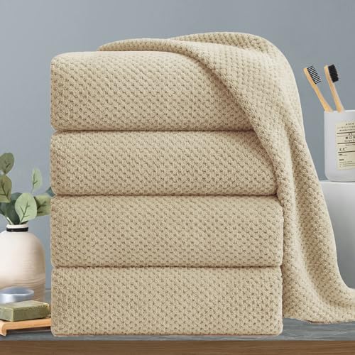 Extra Large Bath Towels Set 35x70 Inches - Beige Luxury 600 GSM Oversized Bath Sheet Towel,Ultra Soft Microfiber - Quick Dry,Highly Absorbent Shower Towels Spa Hotel Bathroom Towel Set (4-Pack) - color: Light Brown Set, size: 4-Piece Set