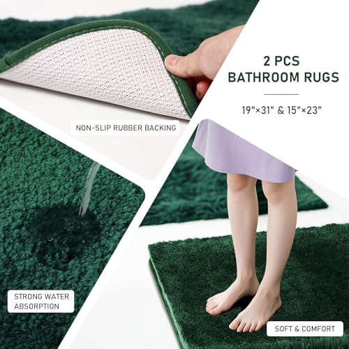 XLHOMO Bathroom Sets with Shower Curtain and Rugs Bathroom Accessories Set Hunter Green Bathroom Set,Soap Dispenser & Toilet Brush Holder Set with Stainless Steel Trash Can - size: Hunter Green, style: Bath Set+Shower Curtain+Bath Rugs