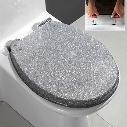 Toilet Seat Designed with Quick Release & 360° Rotating Hinges, Top/Bottom Fix Options, Hassle-Free Install & Clean, Oval Shape, Silver Transparent - Universal Size (1255) - color: Silverglitter