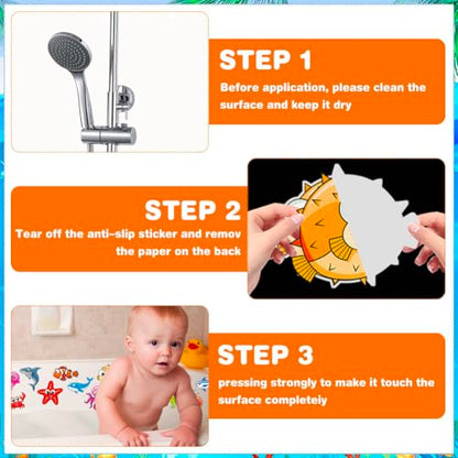 20 Pcs Non Slip Bathtub Stickers Submarine Sea Creature Anti Slip Decals Adhesive Turtle Fish Jellyfish Bathtub Appliques with Scraper for Shower and Bath(Color A) - color: Color a