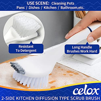 CELOX Kitchen Scrub Brush Set with Ergonomic Handle, Deep Cleaning Brushes, Include Dish Brush (Blue) - color: Blue