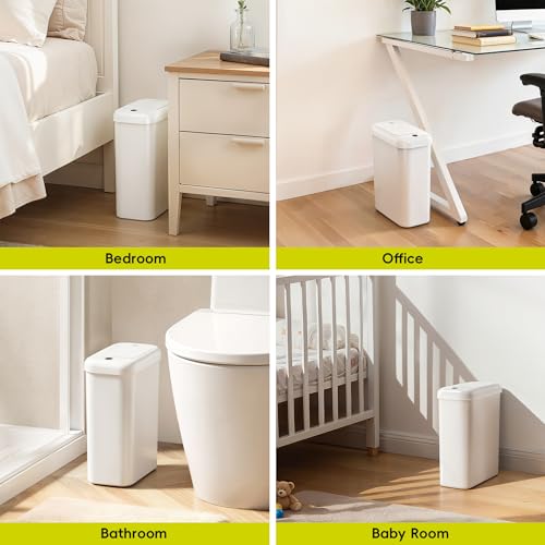 EKO Automatic Bathroom Trash Can with Lid, 2.6 Gallon Slim Touchless Garbage Can, Waterproof Motion Sensor Trash Bin for Bathroom, Office, Kitchen, White - size: Morandi 10L-Oat White