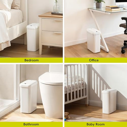 EKO Automatic Bathroom Trash Can with Lid, 2.6 Gallon Slim Touchless Garbage Can, Waterproof Motion Sensor Trash Bin for Bathroom, Office, Kitchen, White - size: Morandi 10L-Oat White