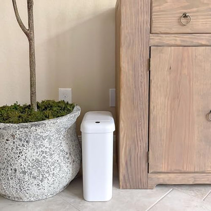 EKO Automatic Bathroom Trash Can with Lid, 2.6 Gallon Slim Touchless Garbage Can, Waterproof Motion Sensor Trash Bin for Bathroom, Office, Kitchen, White - size: Morandi 10L-Oat White