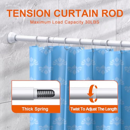 TEECK Shower Curtain Rod, 32-94 inch Adjustable Tension Spring, 1 Inch Shower Curtain Rod Tension, Anti-Slip, Rust-Proof, No Drilling, for Bathroom, White - color: White, size: 32-94 Inches
