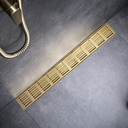Linear Shower Drain 32 Inch,Rectangular Shower Drain SUS-304 Stainless Steel, 51L/Min Fast Drainage Floor Linear Drain, US Standard CUPC Certified, Zirconium Gold, SD-109 - color: Zirconium Gold, size: 32 Inch