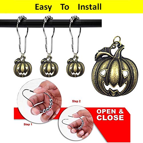 Set of 12 Halloween Smiling Pumpkins Shower Curtain Hooks Ring Stainless Steel Rustproof Bathroom Kids Room Fashion Home Decor (Bronze) - color: Bronze