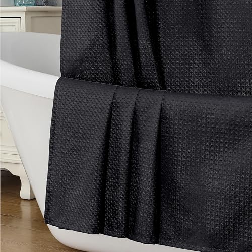 Aiyufeng Black Shower Curtains for Bathroom，Dot Like Embossed Textured Waterproof Soft Polyester Cloth Shower Curtain，Hotel Spa Machine Washable，72Wx72L - color: Black, size: 72"W x 72"L (Pack of 1)