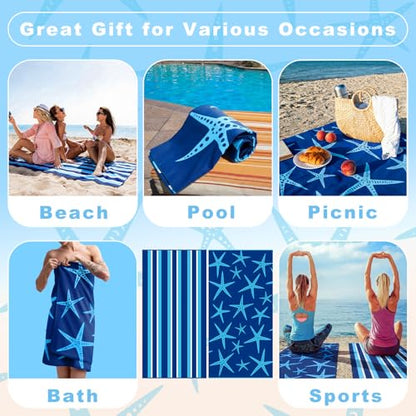2 Pcs Microfiber Beach Towel 36 x 72 in Oversized Beach Towel Thin Soft Large Pool Camping Swim Towels Quick Dry, Light Weight, Sand Free for Travel Summer Accessories