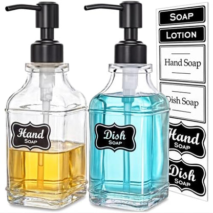 JASAI 2Pack Hand & Dish Glass Soap Dispenser with Black Rust Proof Pump | Refillable Dish Soap Dispenser with Sturdy 304 Stainless Steel Pump Pump for Kitchen and Bathroom. - color: 2 Pack Matteblack