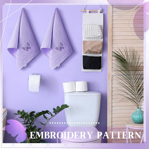 SmoothNovelty 2 Pcs Butterfly Hand Towels Light Purple Bathroom Decor 14x29 Inch Embroidered 100% Cotton Soft Absorbent Spring Summer Washcloths Decorative Hand Towels for Bathroom Kitchen - style: Butterfly