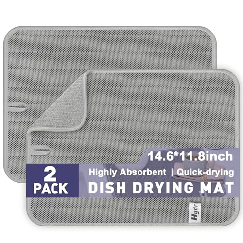 14.6*11.8 inch Microfiber Dish Drying Mat,2 Compact Ultra Absorbent Dish Mat Drying Kitchen Mat,Small Dish Drying Mats for Kitchen Counter,Draining Racks,Sinks (Gray) - size: Small