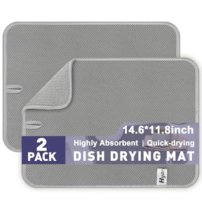14.6*11.8 inch Microfiber Dish Drying Mat,2 Compact Ultra Absorbent Dish Mat Drying Kitchen Mat,Small Dish Drying Mats for Kitchen Counter,Draining Racks,Sinks (Gray) - size: Small