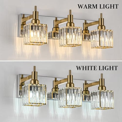Crystal Bathroom Vanity Light Gold Chrome 3-Light Modern Bathroom Lighting Fixtures Over Mirror Square Wall Sconce - color: Gold Chrome-Square Shade, size: 3-Light