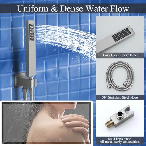 12 Inch Brushed Nickel Ceiling Mount Shower System Bathroom Luxury Rain Mixer Shower Combo Set Ceiling Rainfall Shower Head System Faucet Contain Rough-in Valve and Trim Included - color: Brushed Nickel, size: 12 Inch