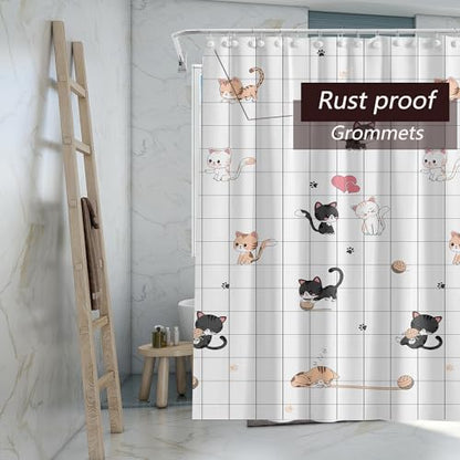 TIKABC Shower Curtain Liner, 4G PEVA Shower Liner, Plastic Waterproof Shower Curtains, with Grommet Holes and 3 Magnetic Weights(Little Cat) - color: Little Cat
