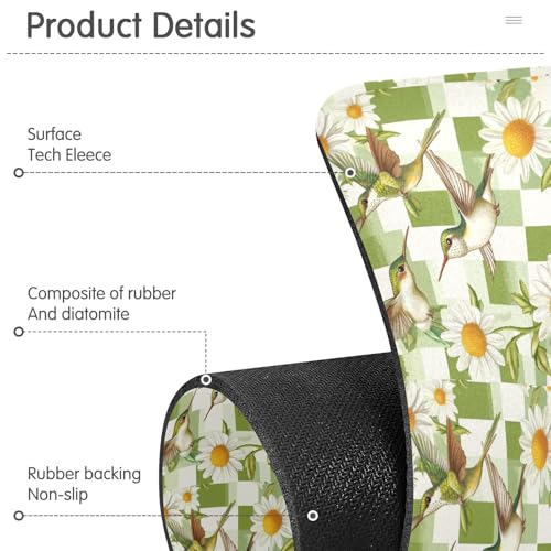 Checkered Green and White Hummingbirds Daisy Kitchen Sink Splash Guard Sink Faucet Mat Faucet Handle Drip Catcher Drain Mats for Kitchen Bathroom - color: Checkered Green and White Hummingbirds Daisy, size: 14.7x5.4in x2