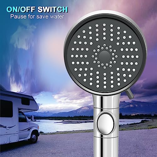 RV Shower Head with Hose, High Pressure 5 Mode Shower head Replacement, Showerheads for RV/Campers, Travel Trailer, Motorhome for Water Saving, Handheld Shower Head Holder and Hose, On Off Switch - color: Premium Chrome
