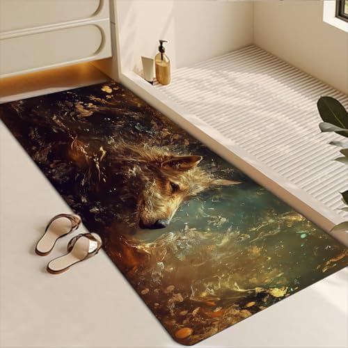 Bathroom Runner Mat Rugs Long,Exotic Dog Wild Animal Art Diatomite Stone Bath Mat Large Absorbent Diatomaceous Earth Mat Non Slip Fast Dry Shower Mat Bathroom Rugs Floor Mat 16x42in - color: Design18