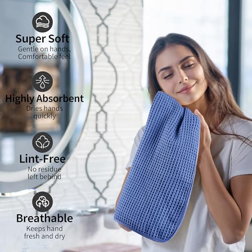 Microfiber Waffle Hand Towels, 2 Pieces, Soft, Absorbent, Fast Drying, Lint Free 430 GSM (Dark Blue) - color: Dark Blue