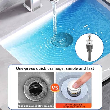 1 1/2" Bathroom Sink Pop-Up Drain Filter, Clog-Proof Filter, Sink Assembly with Overflow Outlet, Stainless Steel Sink Drain Plug（with Overflow Hole） - size: There are holes
