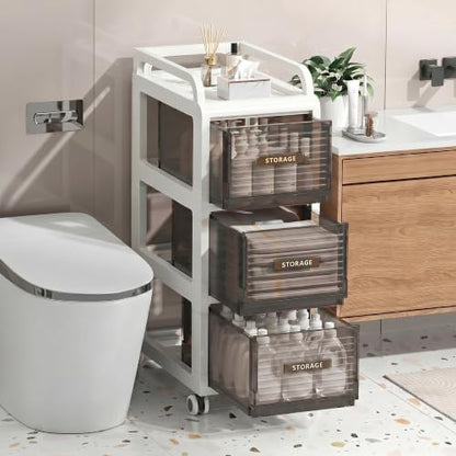 Bathroom Storage with Drawers, 11.8" Wide Slim Storage Cabinet | Narraw Cart with Wheels for Small Spaces Kitchen Office Bedroom Dinning Room Under Desk, 29.7" Tall - size: 30x41x75 cm