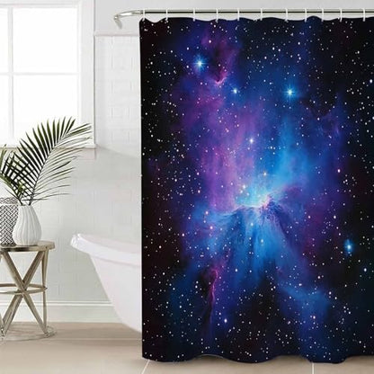 Waterproof Fabric Shower Curtain Starry Sky Space Night Sky Blue Purple Shower Curtains for Bathroom, Quick-Drying, Machine Washable 72x72 Inch - color: Black Dark Blue Mist Blue, size: 72"W x 72"L (Pack of 1)