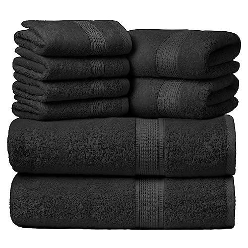 Ariv Towels Pack of 8, Premium 100% Cotton Towel Set (2 Bath Towels + 2 Hand Towels + 4 Washcloths), Large, Super Soft, Quick Dry, Highly Absorbent for Home, Bathroom, Gym, Hotel & Spa - Grey