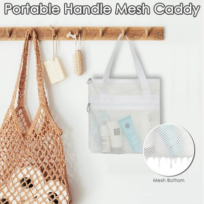 GYEUKHAM Portable Mesh Shower Caddy with 2 Zipper Pockets & Dual Handles, Quick-Drying Hanging Shower Tote for College Dorm, Gym, Travel & Camping, White - color: Small-White-1 Pack