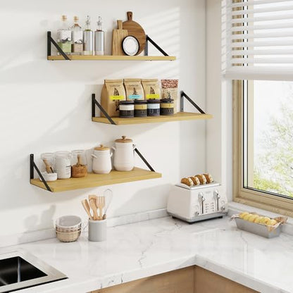 Deep Floating Shelves, 24'' x 10'' Oak Wall Shelves Set of 2 | 10 Inch Deep Shelves with Heavy Duty Brackets, Rustic Wood Shelves for Bathroom Living Room, Engineered Wood, 40LBS - color: Oak, size: 24W x 10D