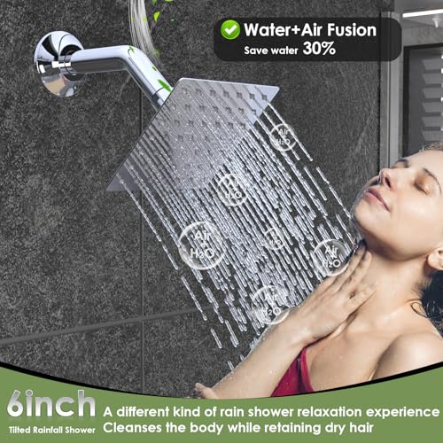 Enga Dual Shower Head Shower System with Body Jets, 12" Ceiling Mounted Rain Shower Head & 6" Wall Mounted Head Full Body Rainfall Shower Faucet with Valve Kit, Chrome - color: Chrome, style: Ceiling-12"+6"+Jets
