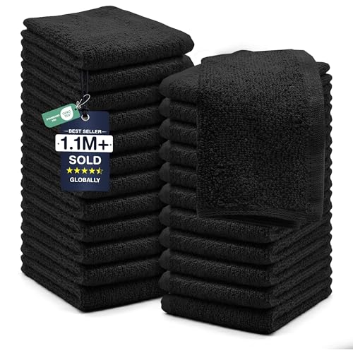 DAN RIVER 24 Pack Wash Cloths for Showering [12x12] - 100% Cotton Washcloths Premium Quality Flannel Face Cloths for Bathroom, Highly Absorbent and Soft Feel Wash Clothes, Black - color: Black, size: Wash Cloth (PK 24) - 12x12