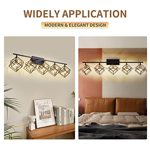 Bathroom Vanity Light with 5 Bulbs Bathroom Light Fixtures Over Mirror with Rotatable 5 Cube Shades Modern Wall Mounted Matte Black - color: Matte Black With Pineapple Gold, size: 5-Lights ( 47.2" Width )