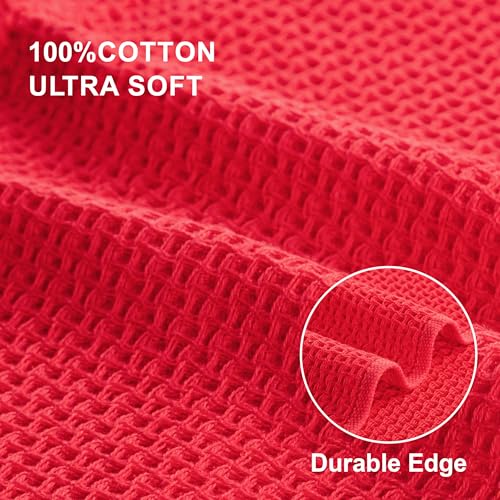 joybest Cotton Kitchen Towels, 4-Pack Waffle Weave Ultra Soft Absorbent Dish Towels Quick Drying Kitchen Dish Cloths, 18 in x 28 in, Red - color: Red, size: 18 in x 28 in