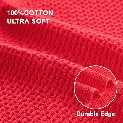 joybest Cotton Kitchen Towels, 4-Pack Waffle Weave Ultra Soft Absorbent Dish Towels Quick Drying Kitchen Dish Cloths, 18 in x 28 in, Red - color: Red, size: 18 in x 28 in