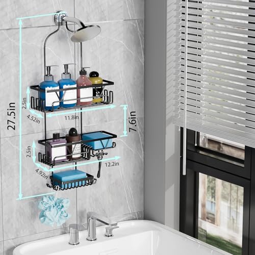 DAOYA Over the Shower Head Caddy with 2 Baskets & Soap Holder, Non-Slip Design for 0.82-Inch Showers, Black, Stainless Steel - color: Black, size: XL