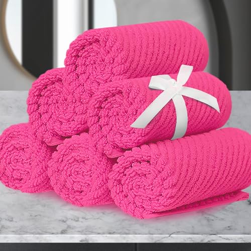 VOOVA & MOVAS Washcloths 6PC, 100% Cotton, 13x13 in, Hot Pink | Thick, Quick Dry, Soft, Absorbent, Luxury Towels For Face, Fluffy Wash Cloths, Towel Gift Set - color: Hot Pink, size: 6 PC Washcloths Set