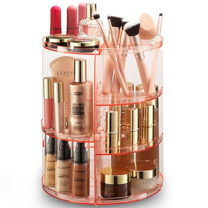 Masirs 360 Rotating Makeup Organizer Countertop, Adjustable Shelf, Pink | 360-Degree Rotating Makeup Organizer, Adjustable Shelf Height, Cosmetic Perfume Skincare Storage, Vanity Countertop, Pink - color: Pink