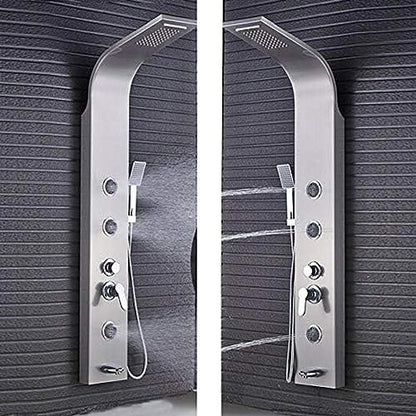 Brushed Nickel Bath Shower Panel Rainfall Waterfall Tower Shower Column with Body spa Massage Jets Spray Nozzle tub Faucet spout