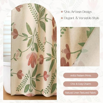 Pink Tulip Floral Linen Shower Curtain Set with Liner,72" Wx72 L | Double Layer Shower Curtain Waterproof Fabric with Zippered Removable PEVA Liner,Boho Shower Curtain for Bathroom,Free Hooks - color: Pink Tulip