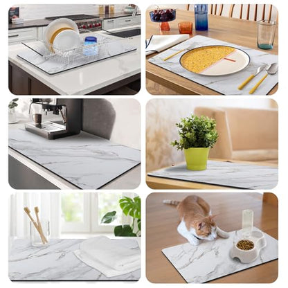 CooRug Marble Pattern Dish Drying Mat, 12" x 20", Brick Marble | Absorbent, Coffee Bar Mat for Kitchen Counter, Non-slip Rubber Backed, Washable and Easy to Clean, Heat Resistant - size: 12" x 20"