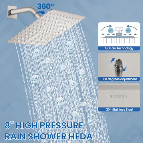 Airuida Shower Faucet Set,8 Inch Shower Valve Kit,Brushed Nickel | Male Threads,Rough-in Valve Shower Trim Kit,Single Handle Control Shower Set - color: Brushed Nickel, size: 8 Inch